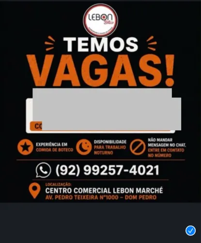 Vaga para churrasqueira, atendente e barman