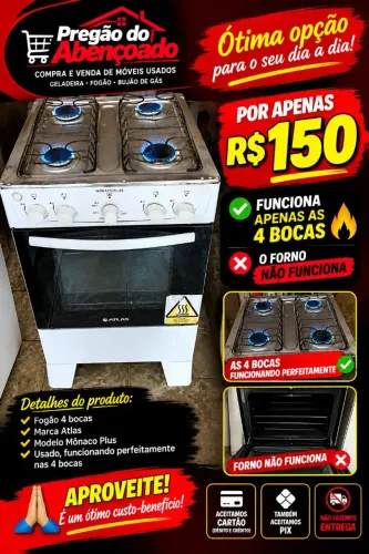 Fogão de quatro bocas funcionando perfeitamente forno não funciona pregão do Abençoado