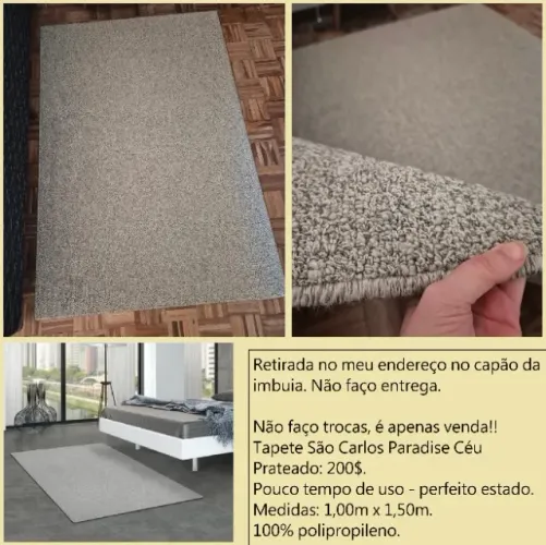 Tapete São Carlos Paradise cinza, perfeito estado