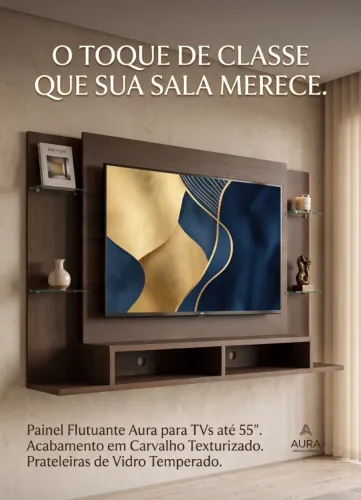 Painel de TV Suspenso até 55" com Prateleiras de Vidro - Excelente Estado!