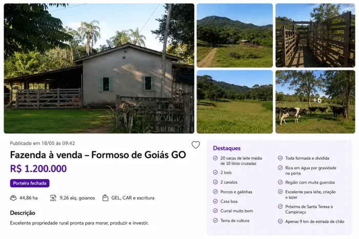 Fazenda Porteira fechada!!!- Formoso de Goiás GO 9 alq