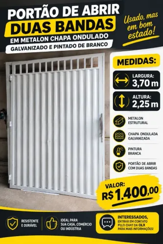 VENDO PORTÃO DE METALON BRANCO DE 3,70M  - R$ 1.400,00!