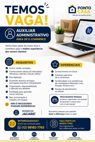 Vaga auxiliar administrativo-Ecommerce