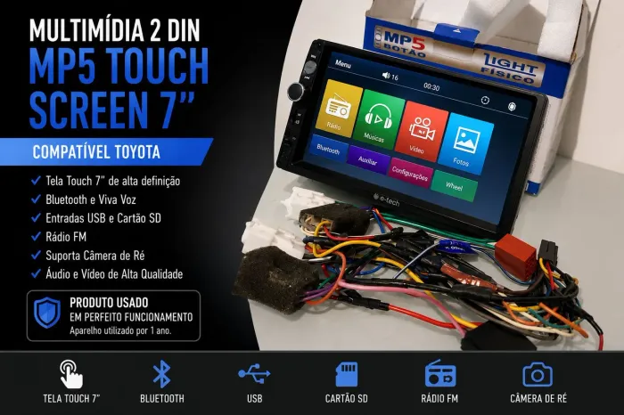 Multimídia MP5 2 Din 7" Touch Screen - Retirada de Hilux + Chicote Completo