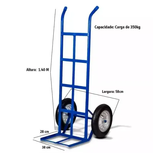 Carrinho de carga 350kg com pneu/câmara METALOSA COM ROLAMENTO ( NOVO)