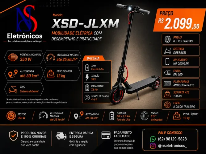Patinete Elétrico 350W Novo Entregamos Grátis Goiânia e Região 