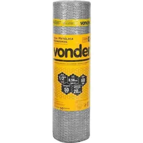 Tela metálica hexagonal, viveiro, malha 1/2", 26 BWG x 0,6 m, com 50 m, VONDER