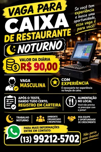 Vaga de emprego para caixa Masculino