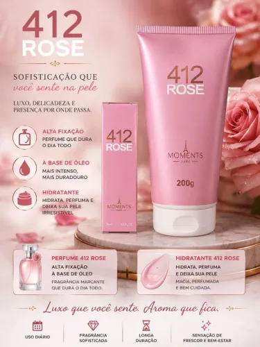 Kit Moments Paris 412 Rose | Perfume + Hidratante | Alta Fixação