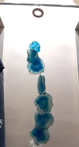 Sino Mensageiro dos Ventos em Pedra Ágata Azul