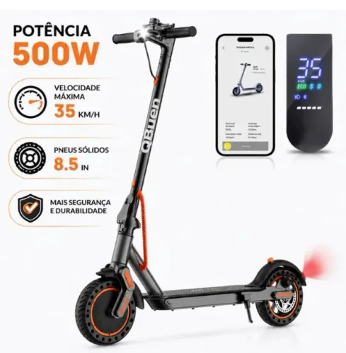 Patinete Elétrico Motor 500W Pneu Maciço 8.5 Polegadas Dobrável Bluetooth Autonomia 25km