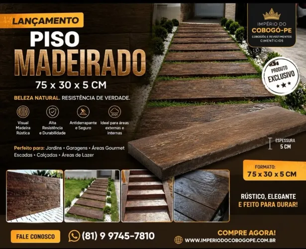 PISO CIMENTICIO MADEIRADO 75x30x5cm 
