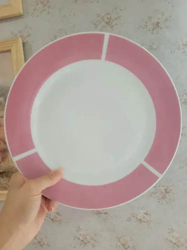 Jogo com 06 pratos de porcelana rosa