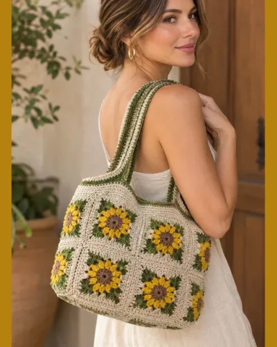 Bolsa em croche tamanho 45cm