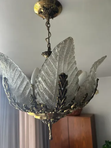 LUSTRE ANTIGO/VINTAGE - 6 BICOS - FOLHAS DE VIDRO
