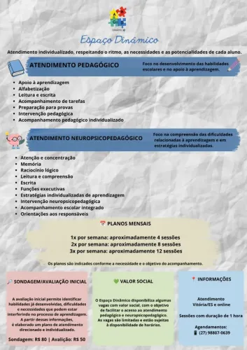Atendimento individualizado pedagógico e neuropsicopedagógico.  