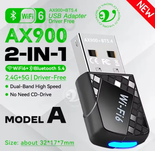 Adaptador Wifi 6 USB AX900 Bluetooth 5.4 Adaptador 2 em 1