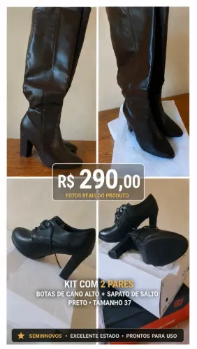 Bota Cano Alto + Sapato de Salto | Tam. 37 | Kit 2 Pares Femininos - SEMINOVOS