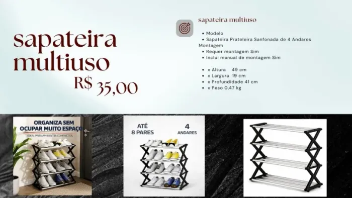 sapateira sanfonada multiuso