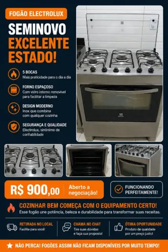 Vende-se Fogão Electrolux 5 bocas cinza