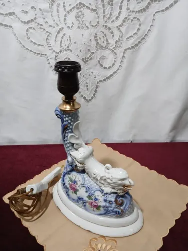 Antigo Abajur Luminária Porcelana Pedreira Figura Mítica