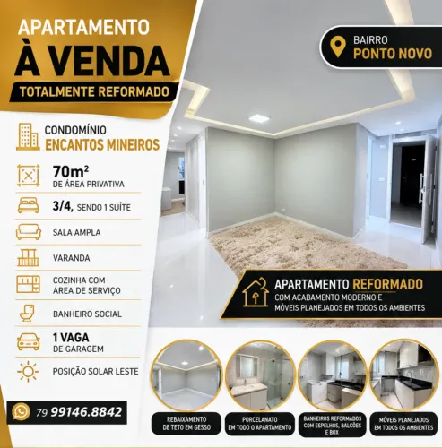 Apartamento totalmente reformado no Encantos Mineiros no Bairro Ponto Novo em Aracaju