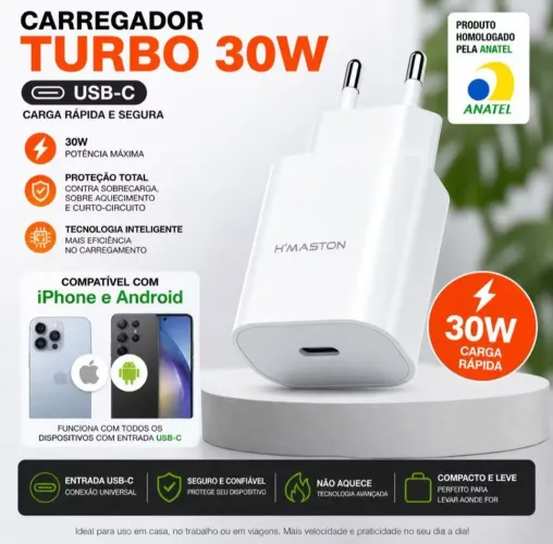 Carregador Turbo 30w iPhone (iOS) - Tipo C para Tipo C - H'maston CB23