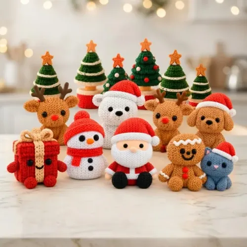Kit de natal, papai noel, urso polar, itens de natal de trico para decorar sua casa e árvo