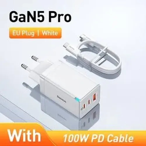 Carregador Iphone/Notebook/MacBook Baseus 65W GaN5 Turbo | 3 Portas USB-C + USB | Supe