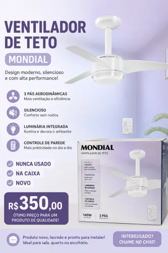VENTILADOR DE TETO MONDIAL LACRADO NOVO