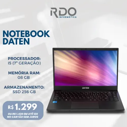 Notebook Daten i5 7ª Geração 8GB RAM 256GB SSD - Ideal para trabalho (BARATO)