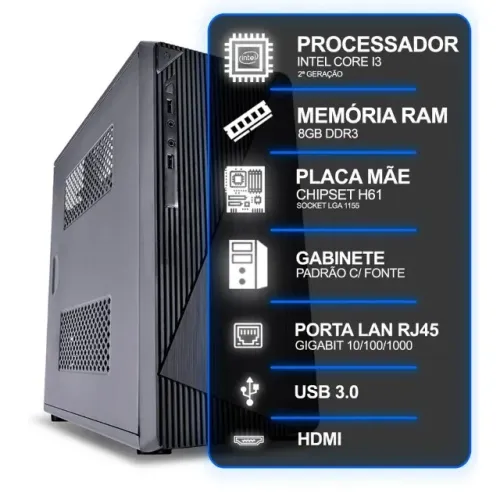 Computador Completo Intel Core i3 - 8GB RAM - SSD 120GB (Pronto para Uso)