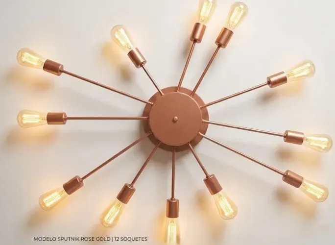 Plafon Lustre Sputnik Rose Gold 12 Braços Luminária de Teto Moderna Cor Cobre Luxo