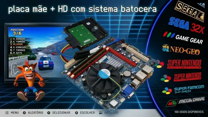 Sistema Fliperama: Placa mãe + HD com sistema MULTIJOGOS
