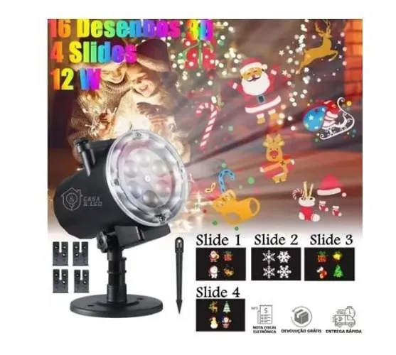 Luminária Espeto Projetor Desenhos Holograficos Led Laser Bivolt Natal Natalino 4 Slides