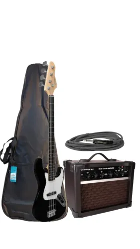 Kit Contra-baixo Elétrico 4 cordas Giannini GB-100 Black + Capa + Cabo + Amplificadora