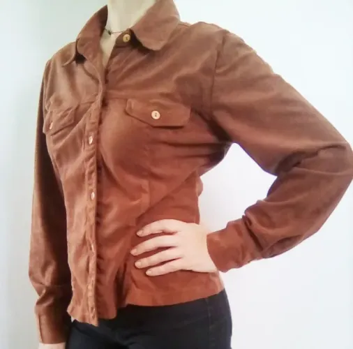 Camisa Manga Longa Feminina Suede Blusa Casual