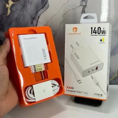 Carregador 140W Turbo 3 Portas Bivolt + Cabo Tipo C