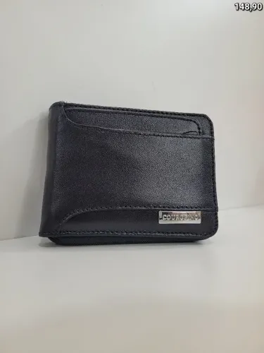 Carteira em Couro Legítimo Grande Masculina - Couro Fino cor Preta