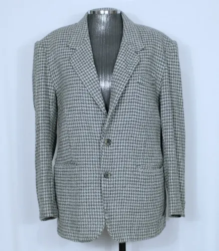Blazer social alfaiataria masculina pied de poule cinza lã batida - Veste 46M - Ref. 4640