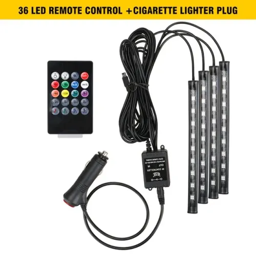 Led Rgb Interno Carro, Automóveis Iluminação 4 Barras Controle remoto 36 leds