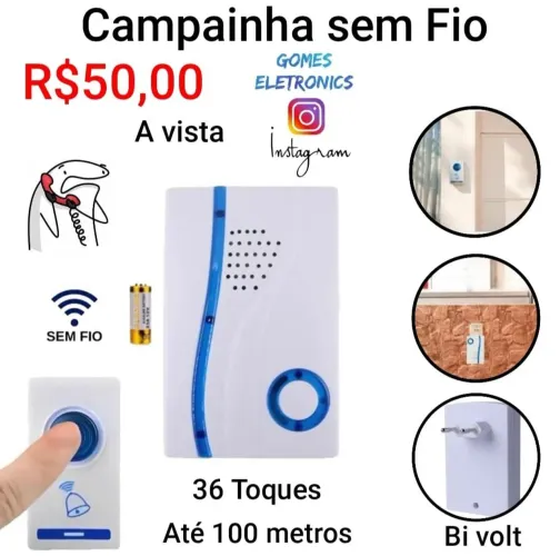 Campainha Residencial Sem Fio até 100 Metros - Resistente à Água R$50,00