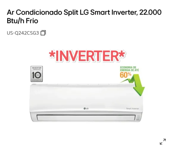 Ar Split LG Inverter 24000 BTUs+ Novo + nota + Garantia+ Cartão 12x!