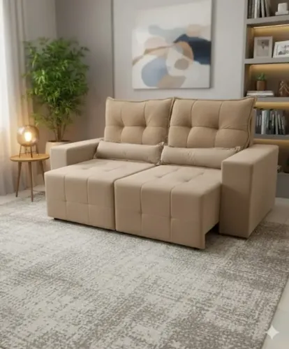 Sofá Retrátil e Reclinável Lisboana Caramelo
