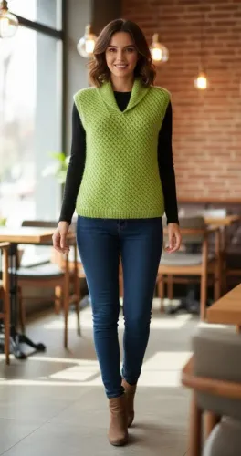 Suéter sem mangas ou colete de  lã grossa feminino Tam 38 na cor verde da foto 
