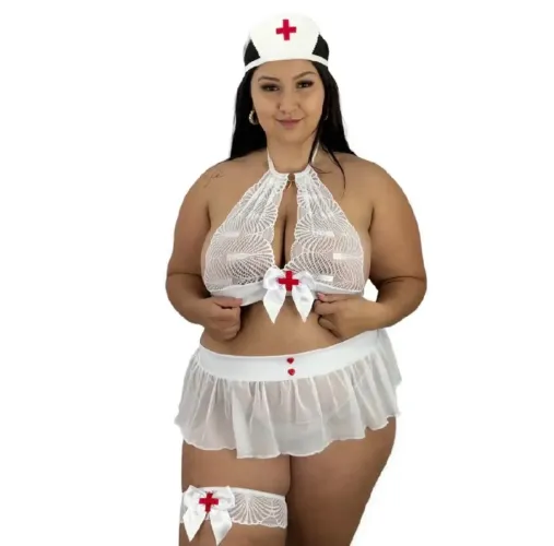Fantasia sexy enfermeira plus size veste do 46 ao 54