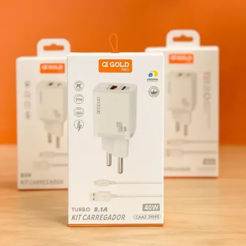 Kit Carregador Completo USB para iPhone Turbo 9.1A 40W (Saída 1 USB + 1 Tipo C) CA42-2