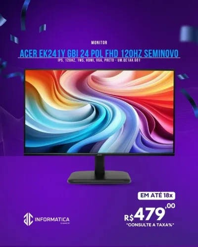 MONITOR ACER EK241Y GBI 24 POL FHD 120HZ SEMINOVO