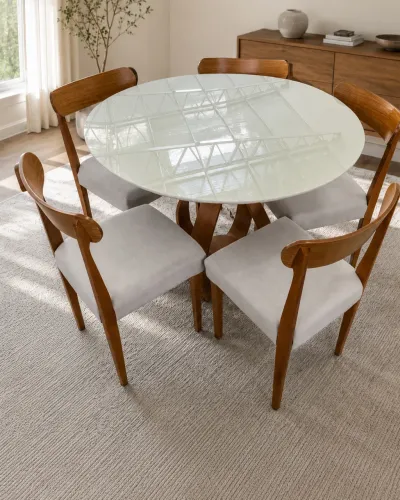 MESA DE JANTAR 120x120 COM 5 CADEIRAS