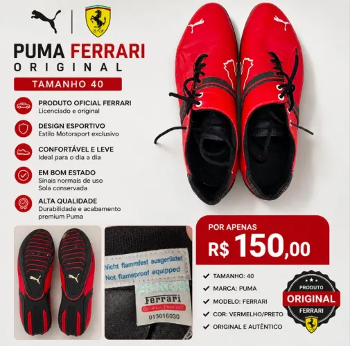 Tênis Puma Ferrari Original Vermelho/Preto Tam. 40